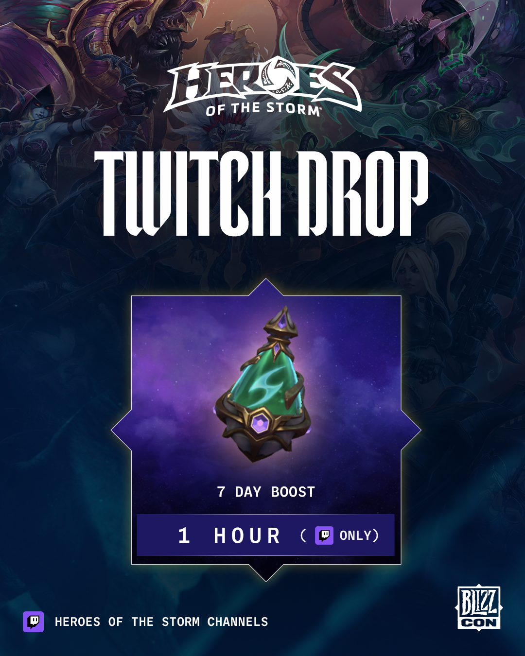 Heroes of the Storm Twitch drop: a seven-day boost.