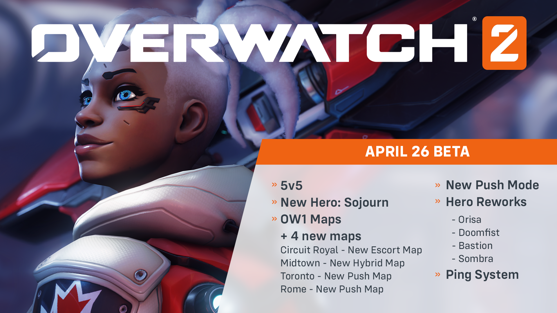 Overwatch 2 PVP Beta coming late April. The Beta will include 5v5, a new game mode, hero, ping system as well as new maps and hero reworks.